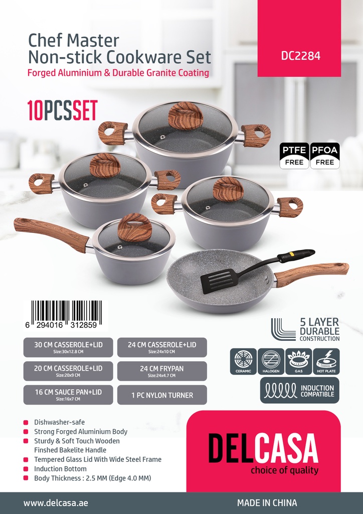 Delcasa chef master cookware set 10pcs dc2284 f-i21