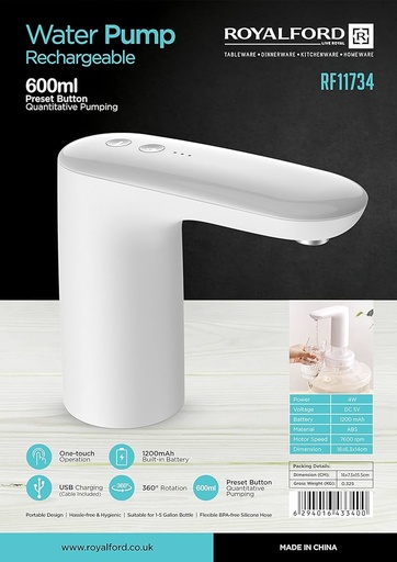 [A13936] Royalford Water Pump Rechargeable  Rf11734