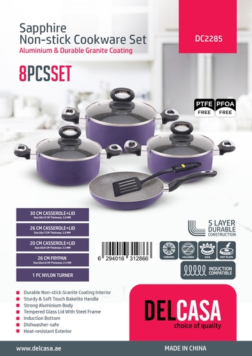 [A17127] Delcasa Sapphire Cookware Set 8pcs Dc2285 F-I21