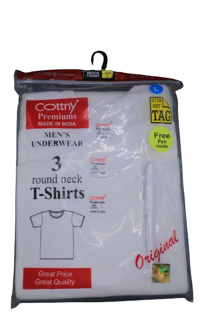 Cottny Premiums Men's Under Wear 3round Neck T-Shirts M