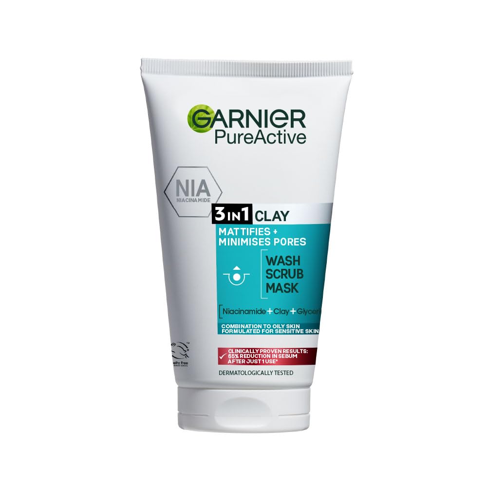 Garnier Pure Active 3in1 Clay Mattifies+Minimises Pores 150ml