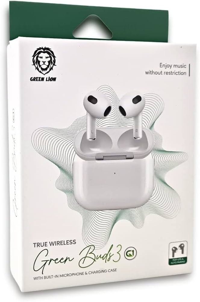 True wireless green buds 3 with built- in microphone & charging case