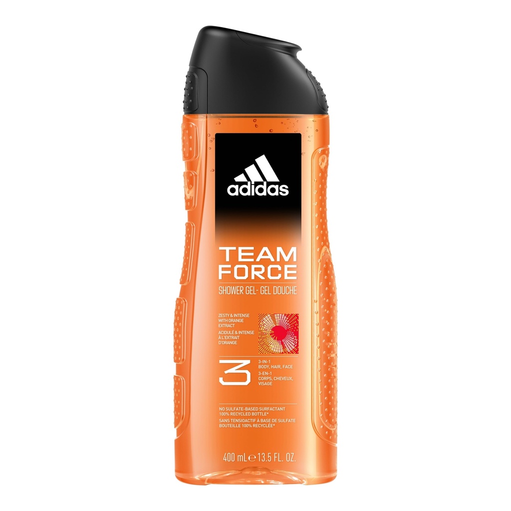 Adidas team force shower 3in1 body hair face 400ml