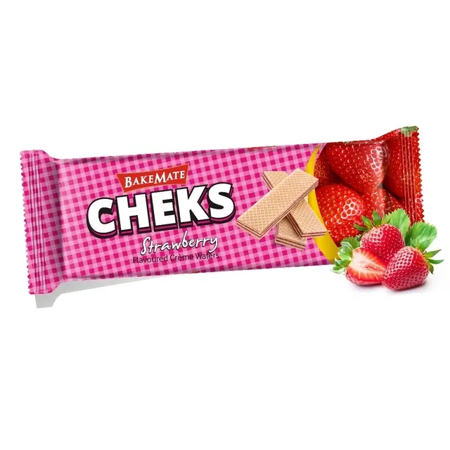 BakeMate Cheks Strawberry Flavoured Wafers 100g