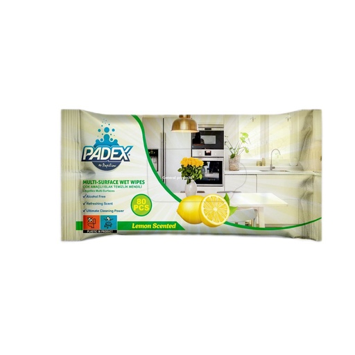 [A12606] Padex Multi-Surface Wet Wipes Lemon Scented 80pcs
