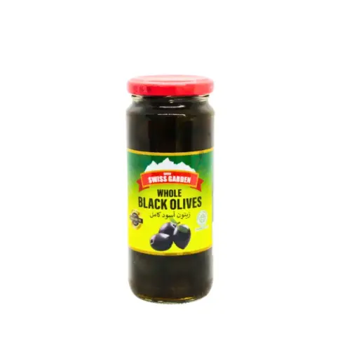 [A12979] Swiss garden whole black olives 340g