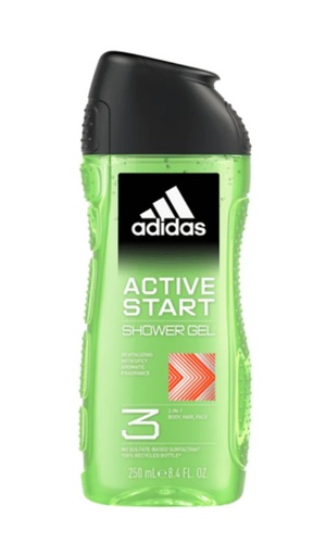 [A24988] Adidas active start shower gel 3in1 body hair face 250ml