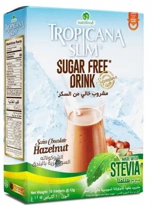 [A26692] Tropicana slim suger free drink chocolate hazelnut 10 sachets x12g