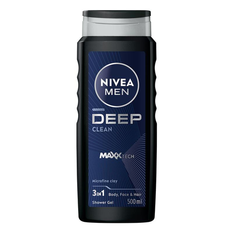 [A27751] Nivea Men Deep Clean Maxx Tech 3in1 Shower Gel 500ml