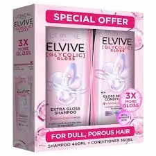 [A28387] Loreal Elviive Glycolic Gloss Shampoo & Conditioner 3x 360ml 